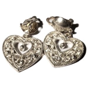 Heart Clip on Earrings  Silver tone